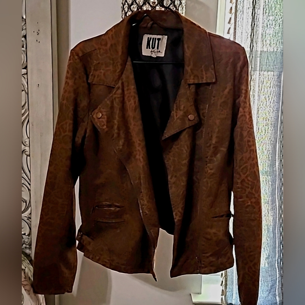 Kut from the Kloth Cheetah Print Leather Jacket - Women's L